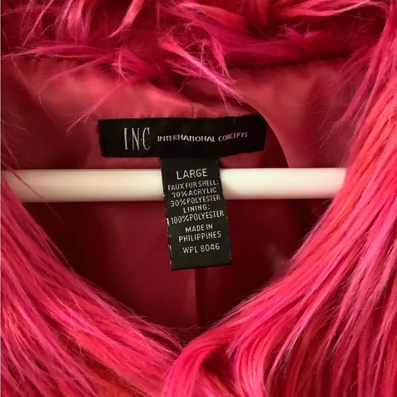 INC Hot Pink Faux Fur Rave Punk Glam Crop Bolero Jacket Size Large - Picture 13 of 15